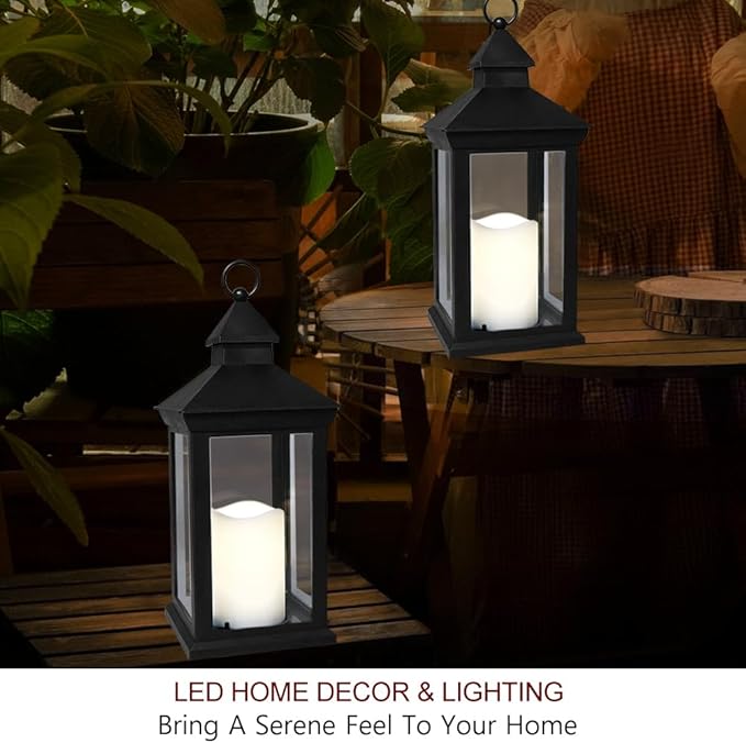 Bright Zeal 2-Pack 14" Candle Lanterns Outdoor Waterproof Decorative Lights with Timer - Cool White Decorative Indoor LED Lanterns Battery Operated