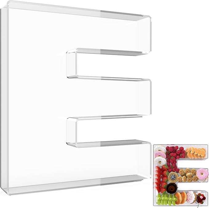 13.8" Extra Large Acrylic Letter Charcuterie Board Box, Reusable Fillable Letter Cake Candy Dish Display Serving Tray for Birthday Anniversary Party Decoration (E)
