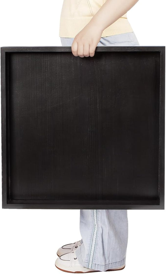 Ottoman Tray for Coffee Table Living Room Wood Serving Tray Large Wooden Square 20 Inches Black