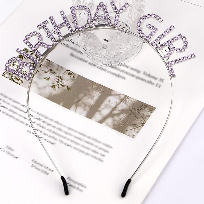 AOPRIE Birthday Girl Headband Crown for Women & Girls - Happy Birthday Princess Tiara Rhinestone Accessory, Purple