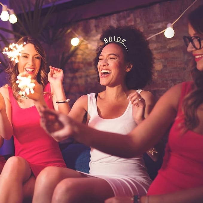 Bride Tiara & Headband - Bachelorette Party & Bridal Shower Favors - Rhinestone Wedding Bridal Hair Accessories - Gold