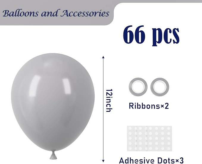 Gray Balloons, 66pack 12inch Grey Latex Party Balloons for Graduation, Wedding, Birthday, Gender Reveal, Baby Shower, Bridal Shower, Anniversary Party Decorations