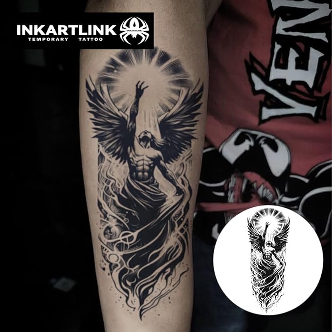 INKARTLINK Tattoo Tech, 2 Sheets Medium Semi Permanent Tattoo, Adult Art Design Temporary Tattoos, Lasts 1-2 Weeks, Waterproof, Realistic Look, No Reflection (angel)