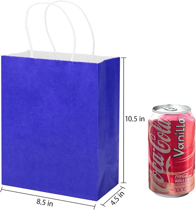 MOZRRO Gift Bags, 100 Pack 10.5x8.5x4.5 Inch, Paper Bags with Handles, Medium Size, Jewel Blue Gift Bag for Birthday, Wedding, Bulk, Party, Lunch, Goodie