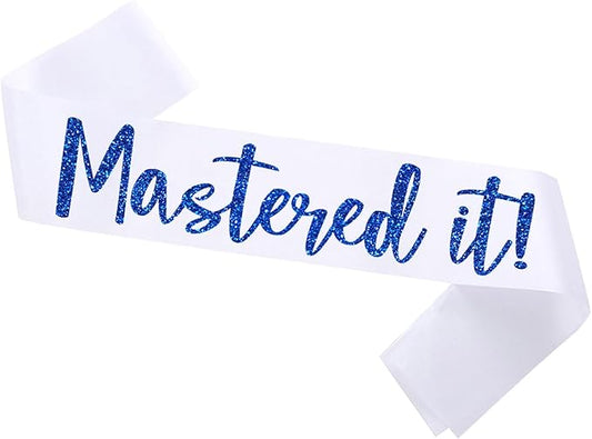Graduation Mastered It Sash Class of 2025 Glitter Satin Sash for Masters Congrats Grad Decorations Grad Party Supplies,White Blue