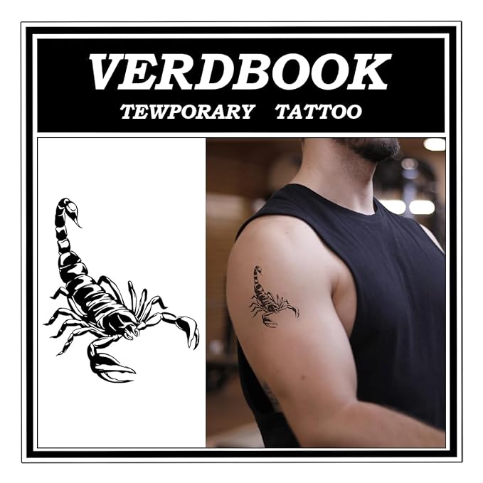 Waterproof Temporary Tattoos: 2-Sheet Tattoo Kit with Realistic Body Stickers, Semi-Permanent Tattoos for Adults Lasting 7-15 Days – Safe for Men & Women, Scorpion Tattoo Pattern