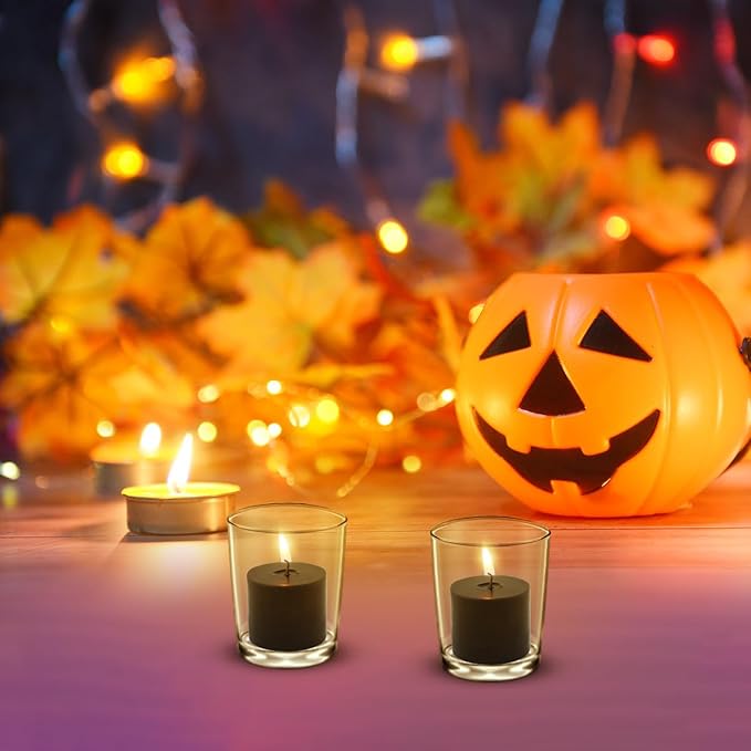 10 Hours Black Votive Candles Bulk, 36 Packs Small Unscented 1.5 Inch Diameter Wax Candles for Halloween Wedding, Party, Holiday & Home Decoration