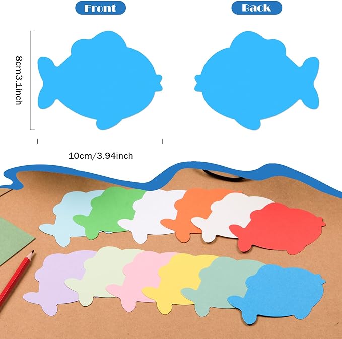 MixTeach 360 Pcs Assorted Color Fish Shape Cards - 4 Inch Fish Die Cuts - Bulletin Board Decorations for Classroom & Home School Decor - DIY Craft Project Supplies