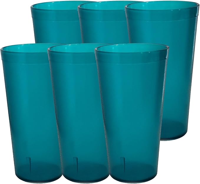 Party Outlaw Teal Plastic Cup Tumblers 6 Pc 16oz Lightweight, Heavy Duty Stackable Cafe Style Plastic Glasses. Reusable & Dishwasher Safe Ice Tea & Water Cupsafe Ice Tea & Water Cups