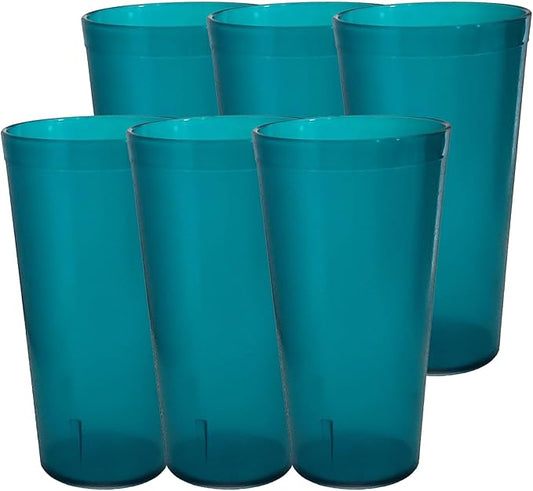 Party Outlaw Teal Plastic Cup Tumblers 6 Pc 16oz Lightweight, Heavy Duty Stackable Cafe Style Plastic Glasses. Reusable & Dishwasher Safe Ice Tea & Water Cupsafe Ice Tea & Water Cups