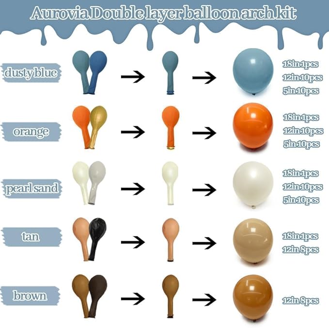 Dusty Blue Orange Balloon Garland Double Stuffed Burnt Orange Brown Pearl White Sand Balloons Nude Tan Balloon Arch Kit for Thanksgiving Fall Baby Shower Bridal Shower Birthday Party Decorations