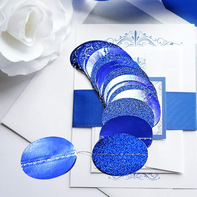 Cheerland Royal Blue Circle Garland Glitter Hanging Polka Dots Streamer Banner Backdrop Kids Birthday Party Decoration Wedding Graduation Ramadan EID Engagement Bridal Baby Shower Bachelorette Decor