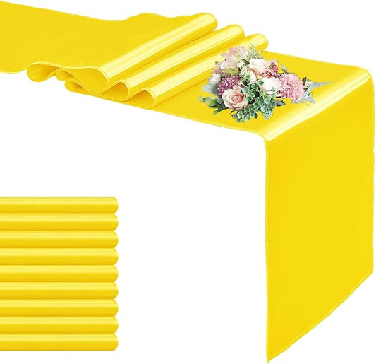 10 Pack Satin Table Runner Yellow 12 x 108 Inch Long,Satin Silk Table Runner for Wedding,Birthday Party and Banquet(Yellow,10 Pack)