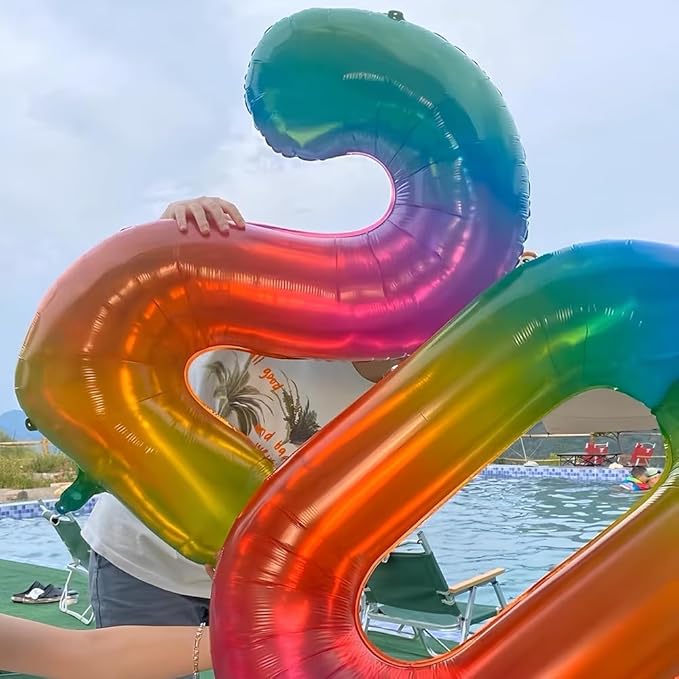 Rainbow Number 4 Balloon 40 Inch Rainbow 4 Balloon Giant Helium Foil Number 0 to 9 Balloons Birthday Wedding Party Digital Decorations Number 4