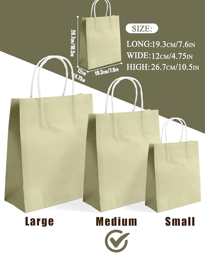 qiqee 30PCS Medium Gift Bag with Handles Bulk 11"x5"x8" Gift Bags Eggshell Green Bags Multiple Uses (Medium Size)