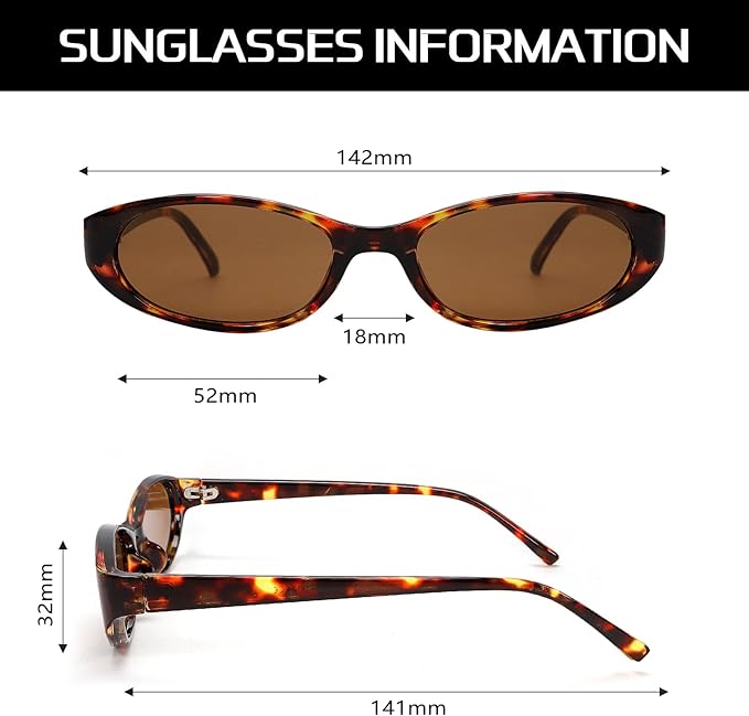 Retro Oval Sunglasses for Women Chic Cat Eye 90s Sunnies Lightweight Narrow Shades Trendy UV protection Sun Glasses