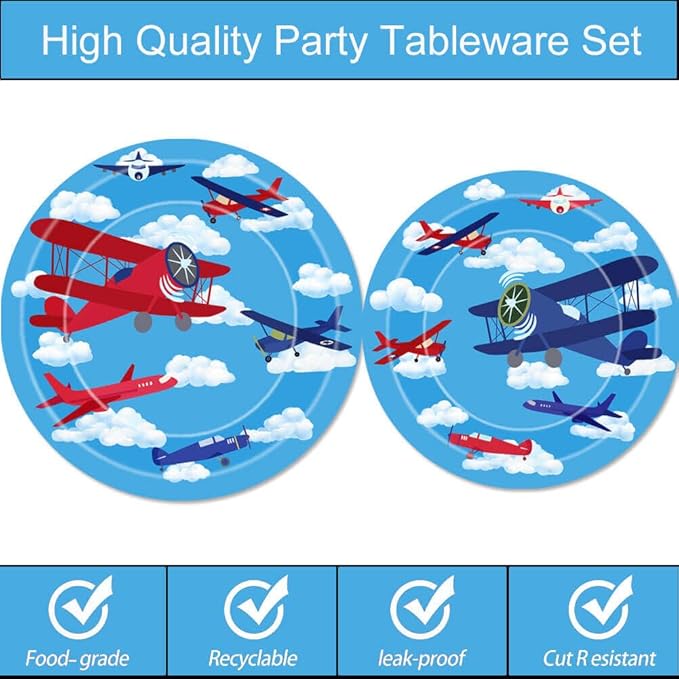 Airplane Party Plates and Napkins Airplane Aircraft Birthday Party Decorations Aviation Theme Party Tableware Set Boys Baby Shower Birthday Party Supplies Favors
