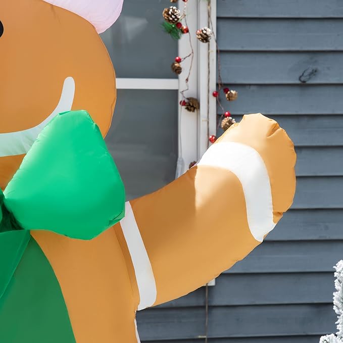 HOMCOM 6ft Christmas Inflatable Gingerbread Man, Outdoor Blow-Up Yard Decoration with LED Lights Display