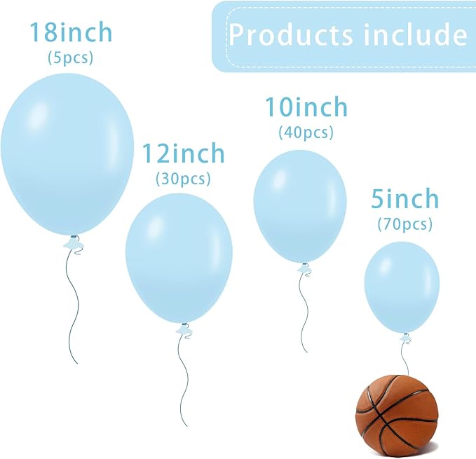 Pastel Blue Balloons 145 pcs Light Blue Balloons Different Sizes of 18 12 10 5 Inch Baby Pastel Sky Aqua Blue Balloon Arch Kit Garland for Graduation Gender Reveal Birthday Party Decorations