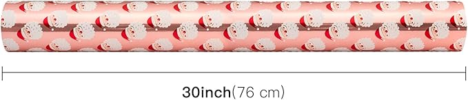 WRAPAHOLIC 30 Inch Jumbo Reversible Christmas Wrapping Paper - 30 Inch x 100 Feet Jumbo Roll Santa Claus Wrapping Paper and Solid Rose Gold Design with Metallic Foil Shine for Chrsitmas, Holiday