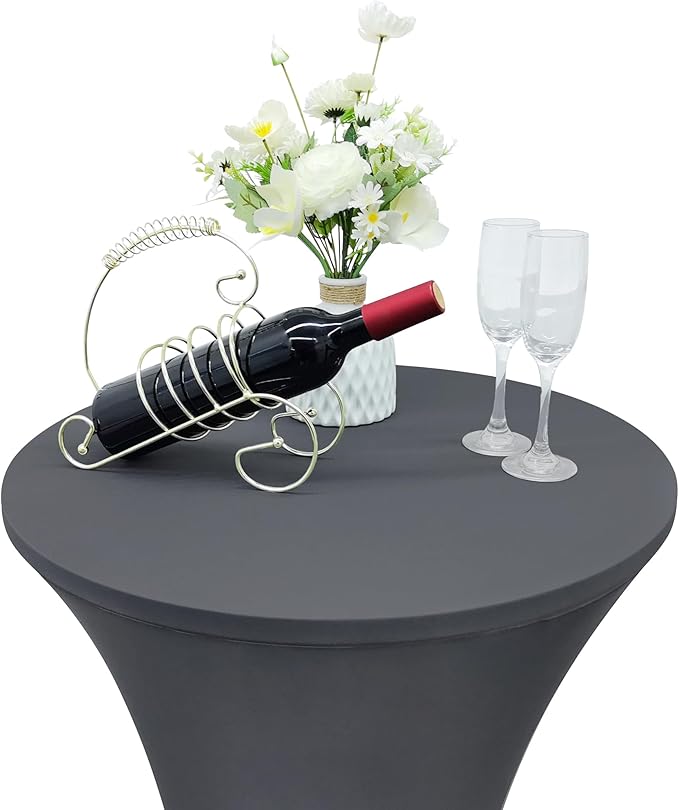 2PCS 24x43 Inch Round Fitted Cocktail Table Cover Grey Spandex Cocktail Table Cloth Highboy Fitted Tablecloth High Top Table Cloths for Party Pub Banquet Bistro