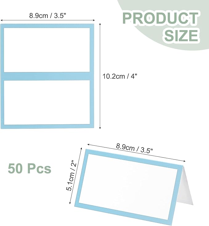 PATIKIL 50Pcs Table Place Cards, 3.5 x 2 Inches Blank Name Place Cards for Table Setting Wedding Reception Buffet, Light Blue