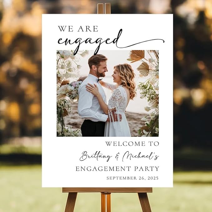 Personalized Engagement Party Welcome Sign, Custom Name & Date for Bridal Shower, Engagement Celebrations Decorations, We're Engaged, Elegant Wedding Decor Sign for Indoor, Outdoor #1