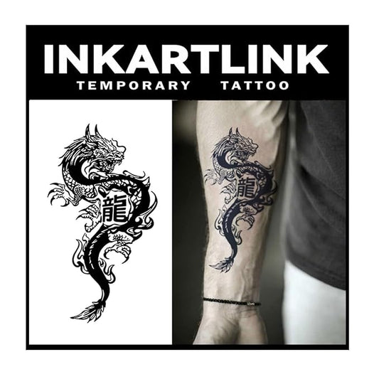 INKARTLINK Tattoo Tech, 2 Sheets Large Semi Permanent Tattoo, Adult Art Design Temporary Tattoos, Lasts 1-2 Weeks, Waterproof, Realistic Look, No Adhesive, No Reflection (Chinese Dragon Design)