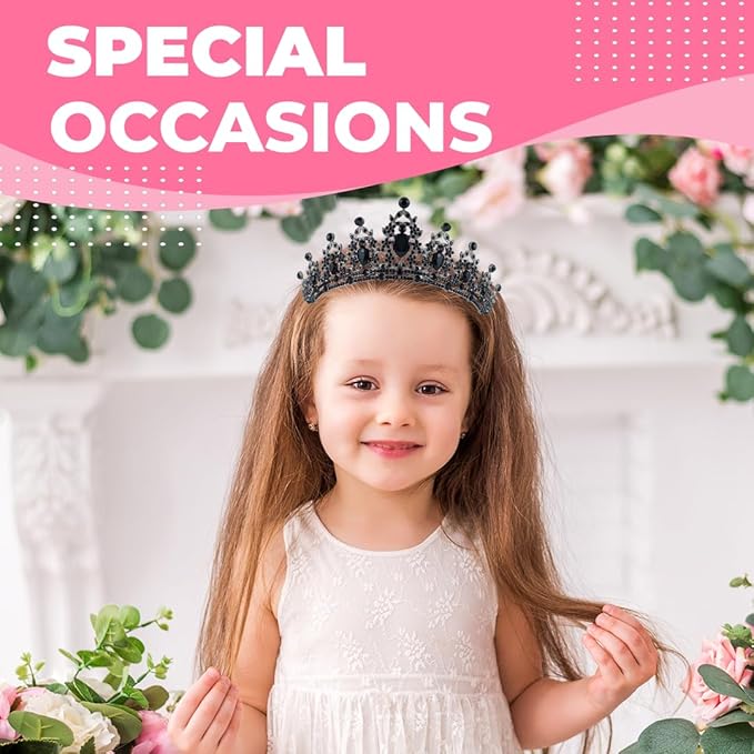 Birthday Tiara Crown with Sash for Women, Headband Hair Accessories for Wedding Party Costume Black