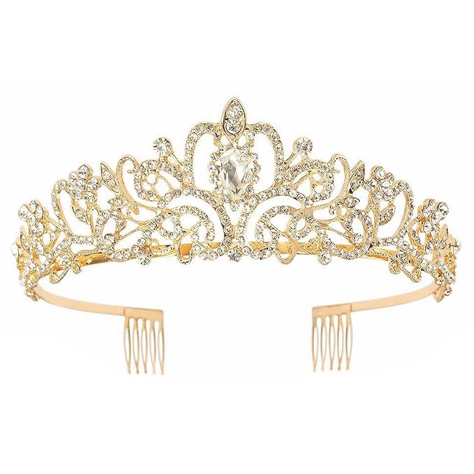 Schmoopy Tiara Crown for Women, Crystal Tiara for Bridal Prom Queen Birthday Birthday Party (A-Gold)