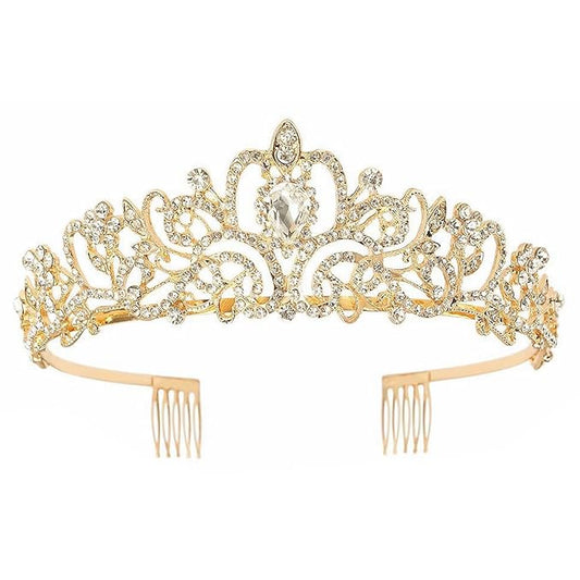 Schmoopy Tiara Crown for Women, Crystal Tiara for Bridal Prom Queen Birthday Birthday Party (A-Gold)