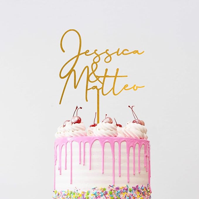 Noni Luxury Personalized Wedding Cake Topper with date and heart, Rustic Cake Topper, Mr and Mrs Cake Toppers for Wedding, Custom Cake topper, Custom Couples Script Cake Topper for Weddings