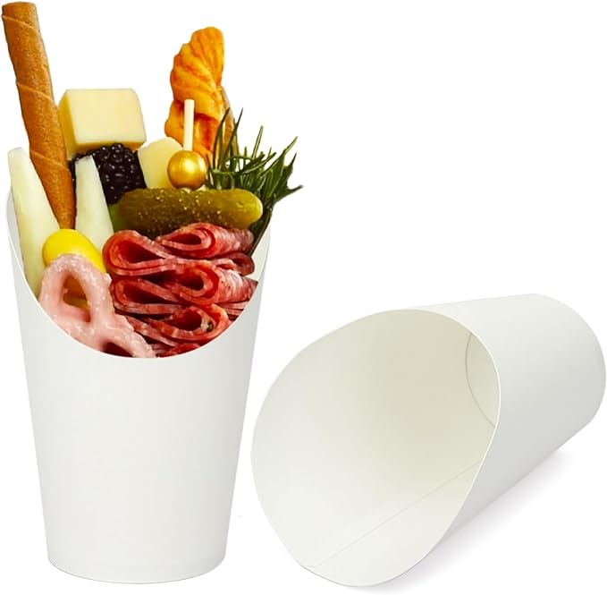 CAMKYDE 50 Pcs Disposable White Charcuterie Cups, 16oz French Fries Holder French Fry Cups for all Occasions (16oz, White)