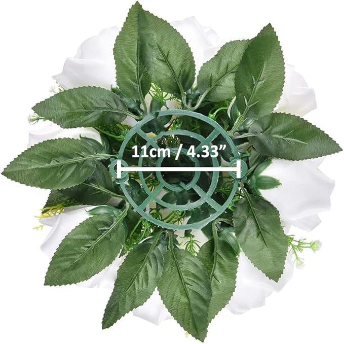 10Pcs Artificial Flower Ball Arrangement, 9.5" 15 Heads Wedding Roses Bouquet with Base Suitable for Parties Valentine's Day Wedding Centerpieces Flower Rack and Home Decor (White)