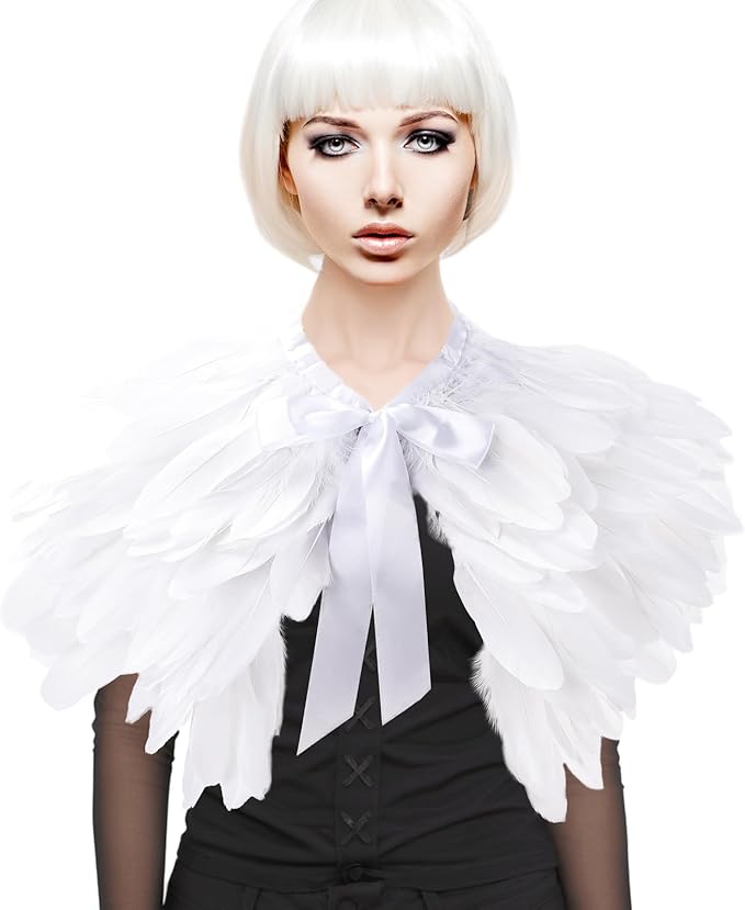Gothic Natural Feather Shrug Feather Shawl Wrap Cape Victorian Collar for Halloween Cosplay Party Costume Accessories