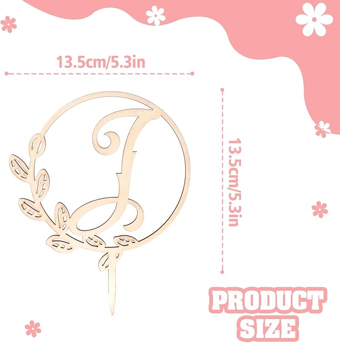 LINGTEER Personalized Inital Letter I Wooden Cake Topper Perfect for Birthday Rustic Wedding Anniversary Party Keepsake Decoration