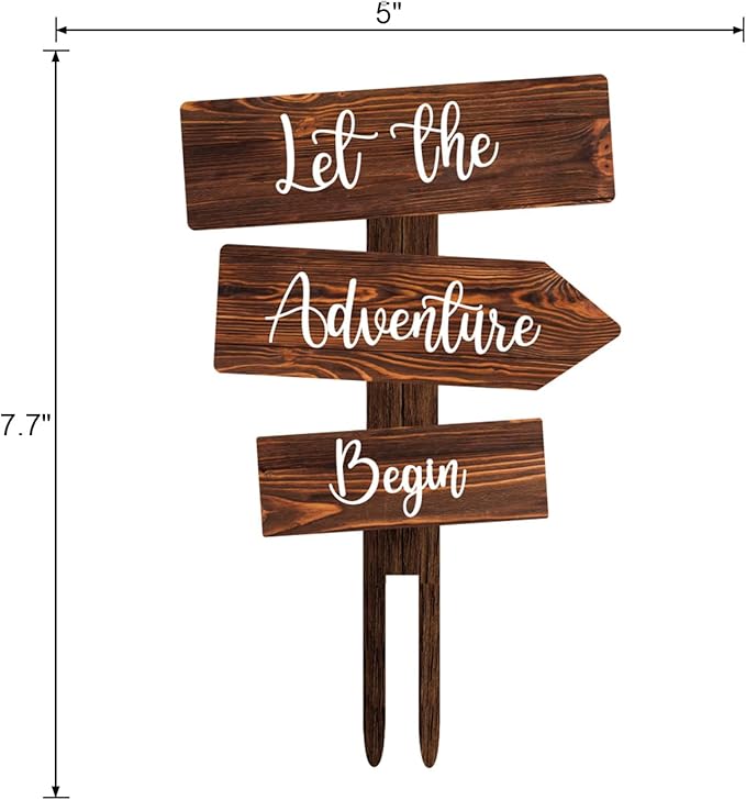 Let the Adventure Begin Cake Topper in Wood Rustic Cake Decoration for Wedding & Baby Shower