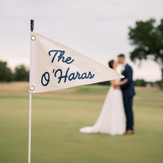 Custom Last Name Pennant Banner for Wedding, Personalized Hand Embroidered Name Canvas Pennant Flag for Couples, Customized Golf Wedding Marriage Name Sign for Party Bridal Shower Engagement Gift