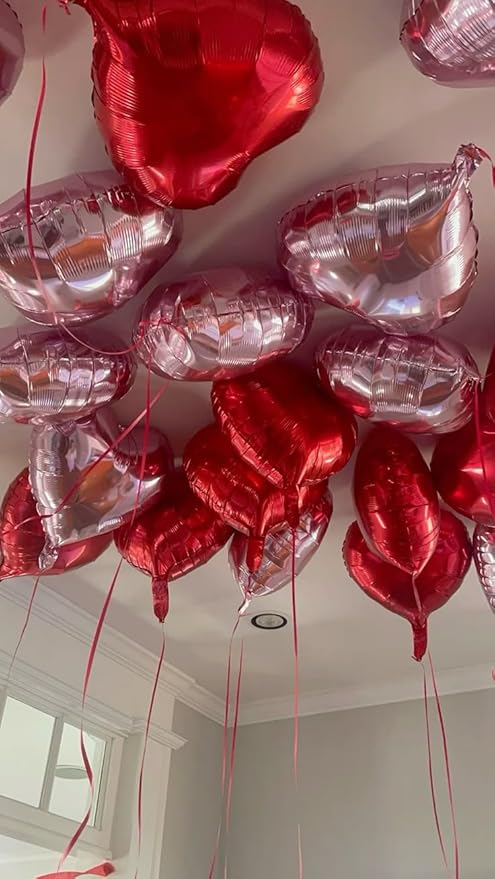 Pink Red Heart Balloons, 18 Inch Light Heart Foil Shape Balloon, 12PCS Pearl Red Pink Helium Foil Love Balloon for Birthday Bridal Shower Engagement Wedding Valentine Party Decorations