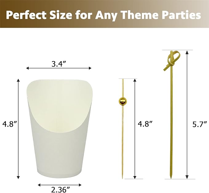 CAMKYDE 14 oz Disposable Charcuterie Cups with Sticks (100 Cups + 200 Picks, White)