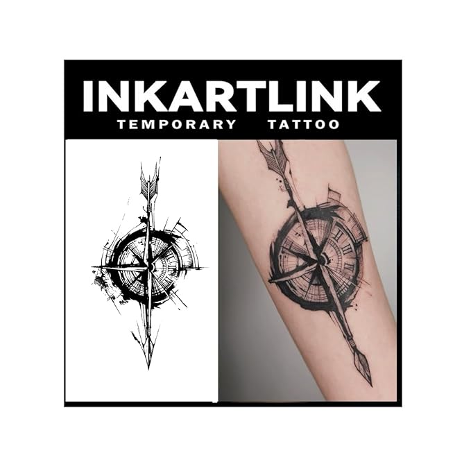 INKARTLINK Tattoo Tech, 2 Sheets Large Semi Permanent Tattoo, Adult Art Design Temporary Tattoos, Lasts 1-2 Weeks, Waterproof, Realistic Look, No Adhesive, No Reflection (Star Needle Design)