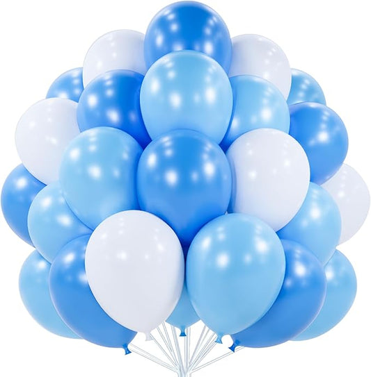 PartyWoo Blue and White Balloons 100pcs 12 Inch Pearl Light Baby Pastel Sky Blue Matte White Balloons for Graduation Baby Shower Birthday Gender Reveal Anniversary Under the Sea Party Decorations