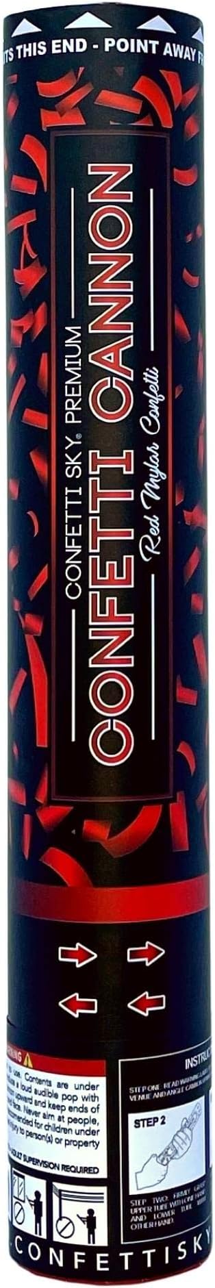 Confetti Sky [6 Pack] 12 Inch Confetti Cannons | Red Confetti Poppers for Wedding Celebration, Birthday Party, Pranks, Graduation, Christmas Eve and New Year Celebration