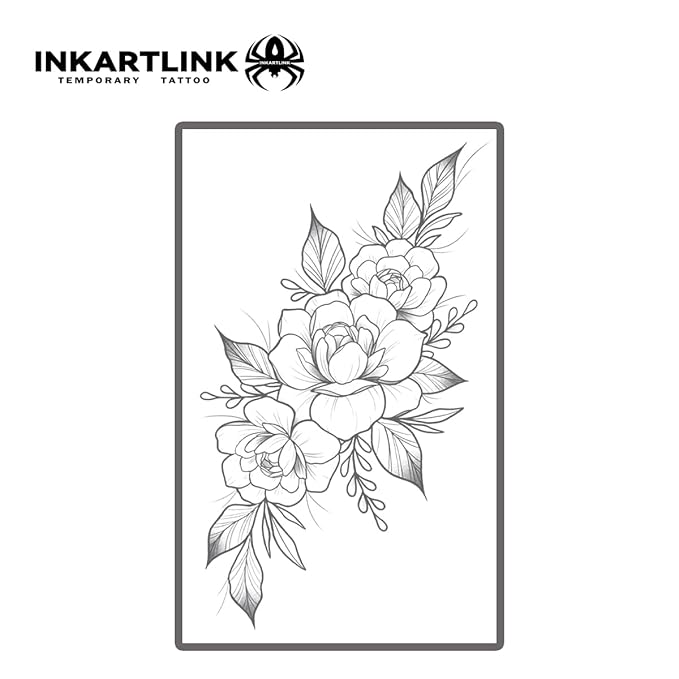 INKARTLINK Tattoo Tech, 2 Sheets Extra Large Semi Permanent Tattoo, Adult Art Design Temporary Tattoos, Lasts 1-2 Weeks, Waterproof, Realistic Look, No Adhesive, No Reflection (Flower)202