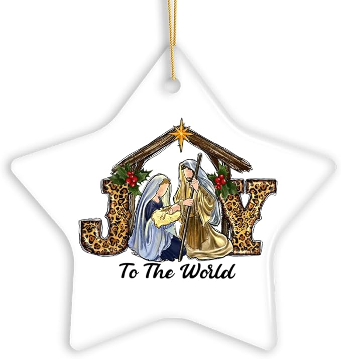 Joy to The World Religious Nativity Christmas Ornament, Birth of Jesus Holiday Decoration