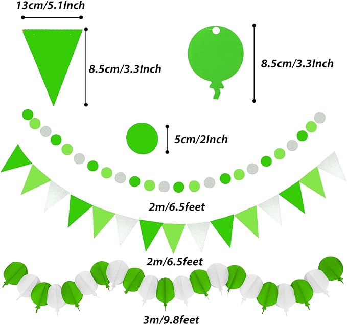 ZERODECO Party Decorations, 41 Pcs Green Papar Fans Pompoms Garlands String Tissue Paper Tassel for Fiesta Home Bridal Baby Shower Wedding Boy Girl Birthday Party