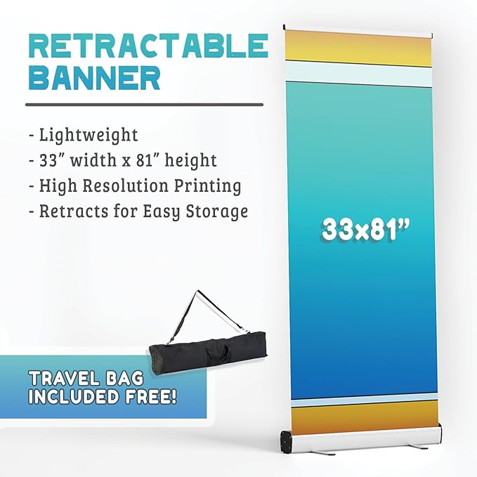 Custom Retractable Banner/Portable Personalized Customizable Pull-up Roll Up Banner with Stand and Travel case for Advertising, Business, Events
