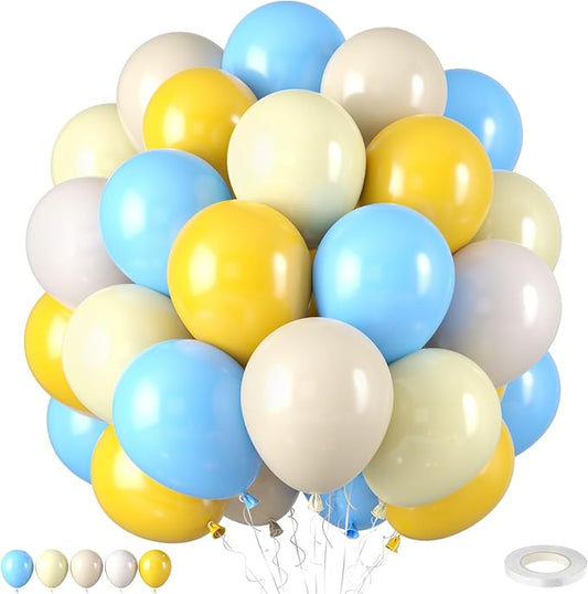 Blue and Yellow Balloons,50PCS 12 Inch Pastel Blue lemon Yellow Sand White Balloons for Birthday Baby Shower Bridal Shower Wedding Party Decorations