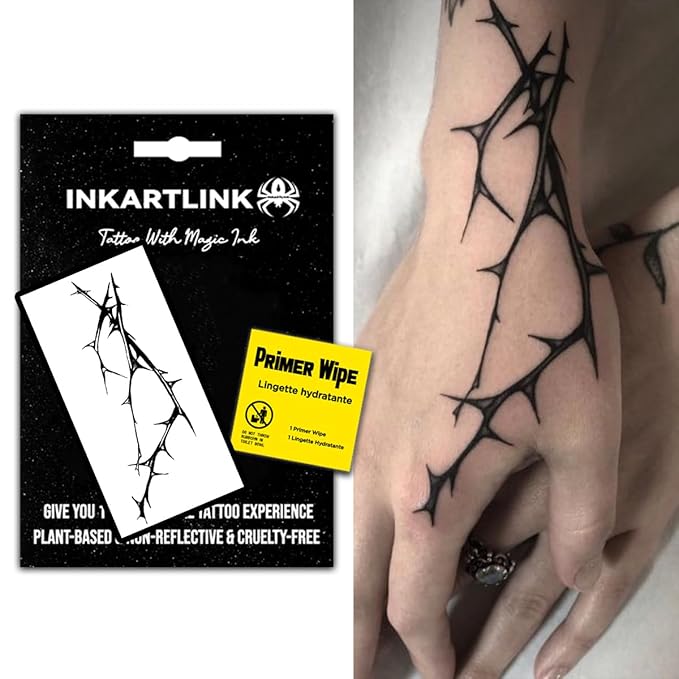 INKARTLINK Semi Permanent Tattoos,Halloween temporary tattoo, party tattoos, realistic, waterproof, cruelty-free, non-reflective (Long Thorns)