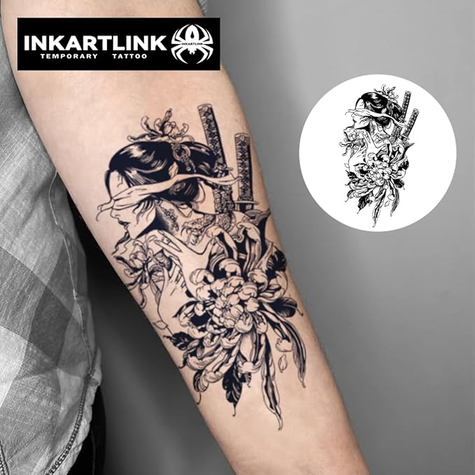 INKARTLINK Tattoo Tech, 2 Sheets Extra-Large Semi Permanent Tattoo, Adult Art Design Temporary Tattoos, Lasts 1-2 Weeks, Waterproof, Realistic look, No Adhesive, No reflection (Warrior Woman Design?